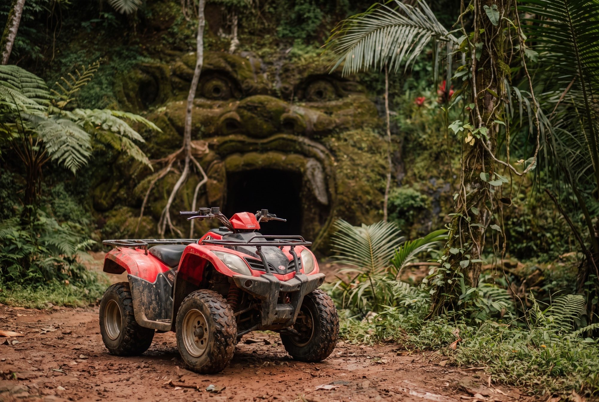 A quad bike on a muddy jungle trail above Ubud