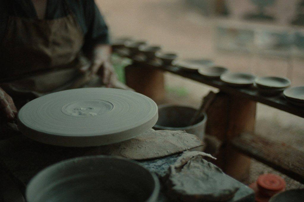A potter's wheel in a village workshop in Bali