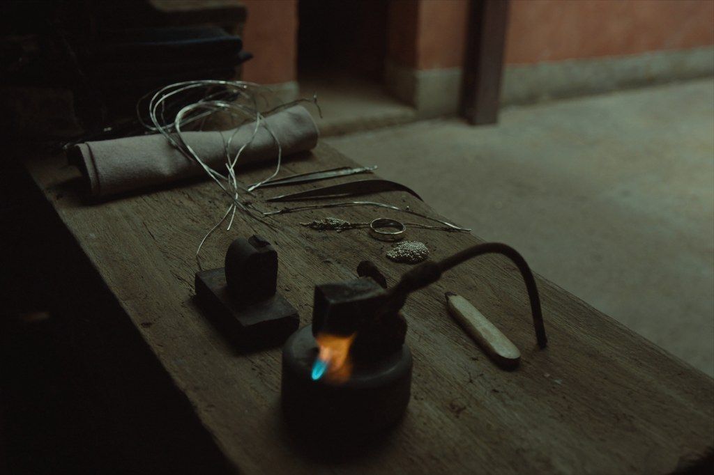 A silversmith's bench in Celuk, Bali